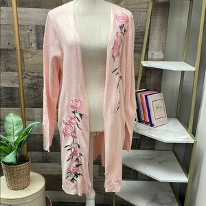 Floral Embroidered Pink Cardigan